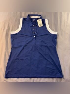 EP New York Golf Women Polo Sleeveless Size XL Blue White NWT UPF 50+ Summer